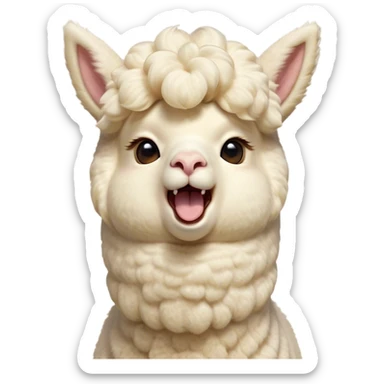 Cinematic Cute Yawning Cream Alpaca Portrait Emoji, Head tilted slightly with a dramatic, wide-open yawn, showcasing a soft, fluffy cream fleece with subtly drooping ears, round gentle eyes barely open in drowsy contentment, Simplified yet irresistibly adorable features, highly detailed, glowing with a soft, cozy glow, high shine, relaxed yet expressive, stylized with a touch of whimsy, bright and endearing, soft glowing outline, capturing the essence of a sleepy yet affectionate alpaca, so drowsy it feels like it could stretch out of the screen and curl up for a nap! sticker