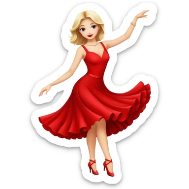 beautiful girl in red dress dancing salsa sticker