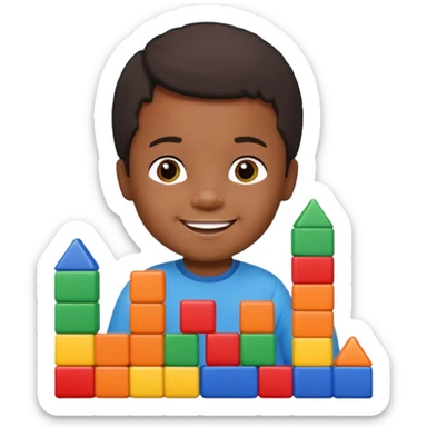 Toddler black boy – stacking colorful building blocks.
 sticker