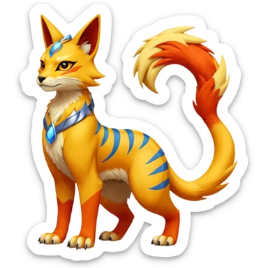 Matias-Koraidon-Renamon-Zeraora-Bastet-Fakémon-fusion-creature, full body sticker