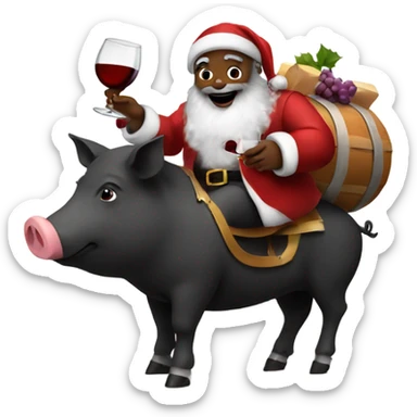 Black Santa riding a pig drinking wine  sticker