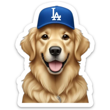Golden retriever wearing dodgers hat sticker