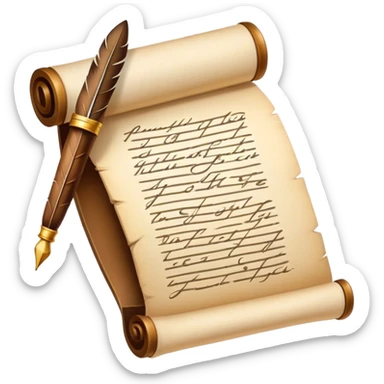A scroll with a quill next toit and handwriting on it sticker