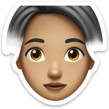 Light tan girl  wavy long hair black, cleavage wearing white top and dark black eyes sticker