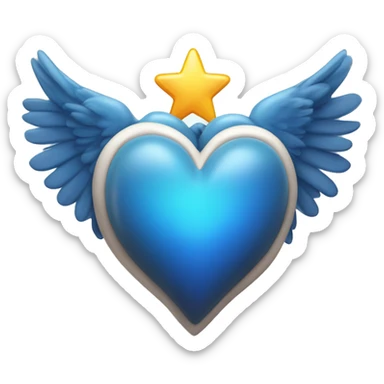 corazón azul con alas y una estrella fugaz sticker