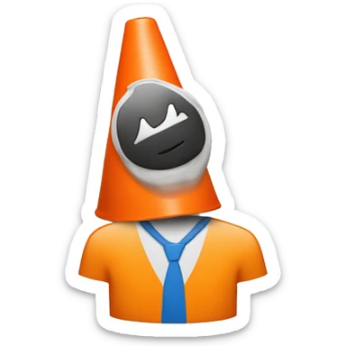 Orange traffic cone on a guy head who hide eyes sticker