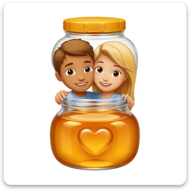 A boy and a girl inside a jar of honey hugging and kissing sticker