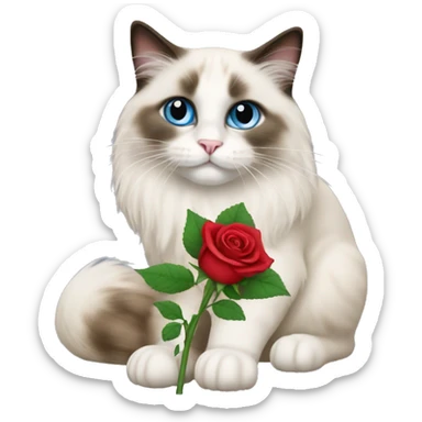 Ragdoll cat holding rose sticker