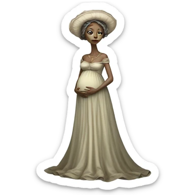 Pregnant alien woman, full body, in victorian elegant dress sticker