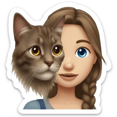 Russian girl bleu eye and long brown hair and maine coon cat sticker