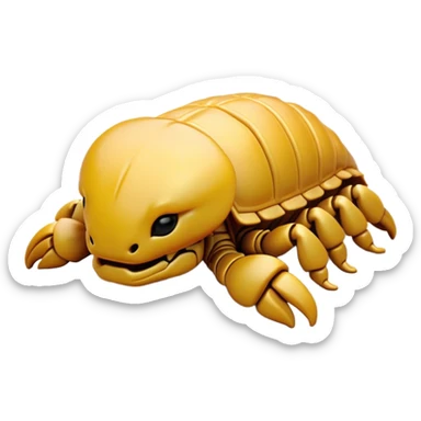 Meme-Worthy Cute Sleeping Emperor Scorpion Portrait Emoji, Head resting peacefully with a contented smile, showcasing a robust build and a luxuriously soft, textured exoskeleton, eyes gently closed in a serene, restful repose, Simplified yet hilariously adorable features, highly detailed, glowing with a soft, drowsy light, high shine, relaxed and utterly lovable, stylized with an air of playful laziness, soft glowing outline, capturing the essence of a sleeping scorpion that feels destined to become the next viral sensation of adorable rest! sticker