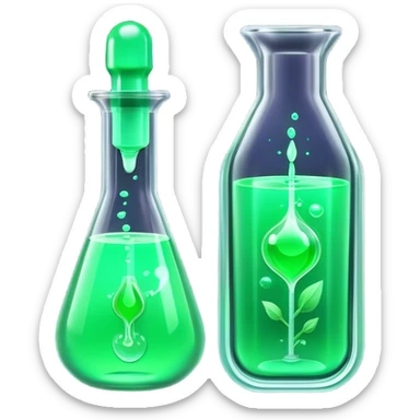 Clash of Clans aesthetic: Cinematic Playful Sci-fi green health pack Emoji, rendered in a 3D vector-style similar to standard emojis with minimal shading and bold, simplified shapes. A compact, futuristic vial with a glowing neon liquid and sleek contours, softly glowing with a healing cosmic charm. Simplified yet unmistakably iconic, highly detailed and consistent, glowing with a soft radiant glow and high shine. Stylized with a touch of futuristic alchemy and a soft glowing outline, capturing the essence of a vital energy elixir with a playful, interstellar spirit! sticker