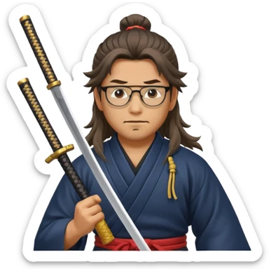 Long Haired Samurai with Glasses, Warrior with glasses cleaning katana sticker