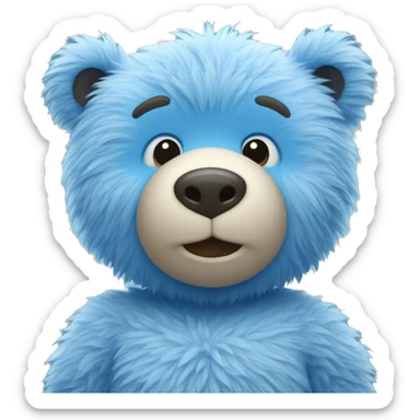 Blue fuzzy bear wearing a shirt saying “hello everyone” sticker