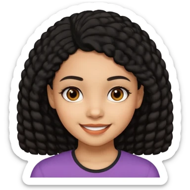 a girl that has black 3c hair textures and lightskin, It has brown eyes, a nose, lips, and it’s smiling. sticker
