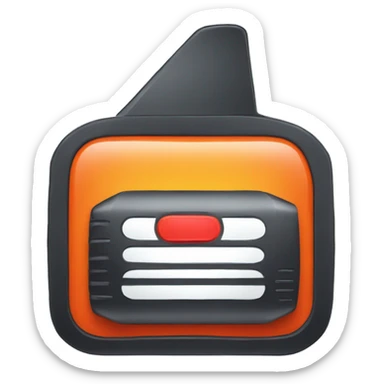 black walkie talkie with red-orange button on side sticker