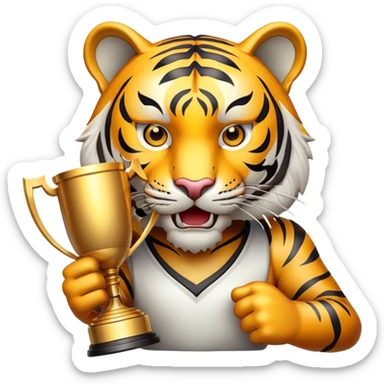 tiger face holding victory trophy cup for Twitch emote sticker