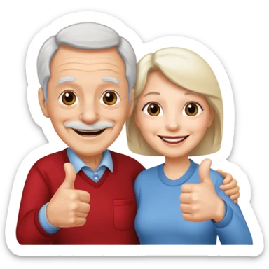 elderly man and woman giving a thumbs up sticker