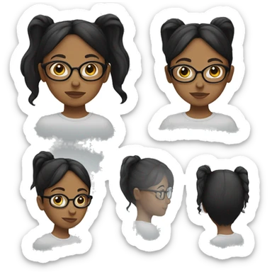 black hair girl with ponytail with glasses sticker