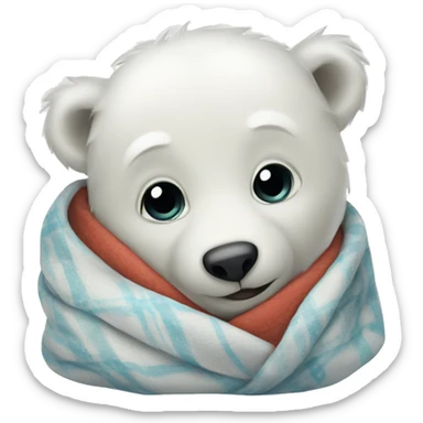 Baby polar bear wrapped in a blanket sticker