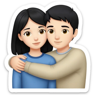 genera a un muchacho güero y a una muchacha blanca de pelo negro dándose un abrazo  sticker