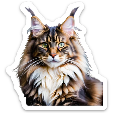 majestic maine coon cat with fluffy fur and fierce but cute face sticker