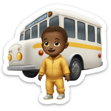 Baby playing with a bus sticker