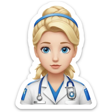 Paramedic girl with blonde hair updo and blue eyes sticker