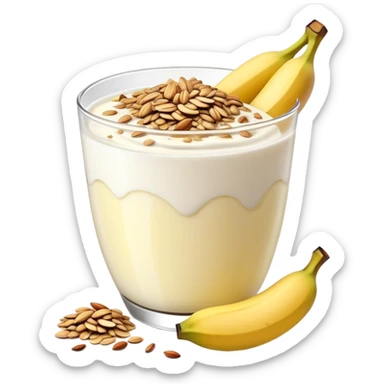 Banana yogurt with flax seeds on top sticker