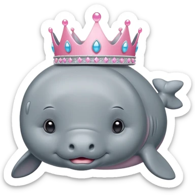 a manatee with a pink princess tiara sticker