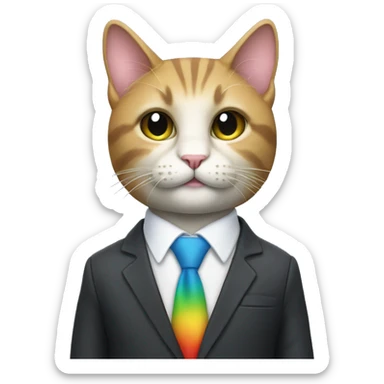 Rainbow cat in business suit sticker