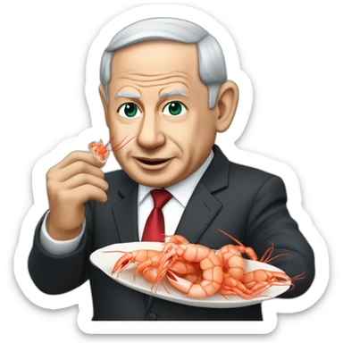 Benjamin Netanyahu with a Yamaca eating shrimps sticker