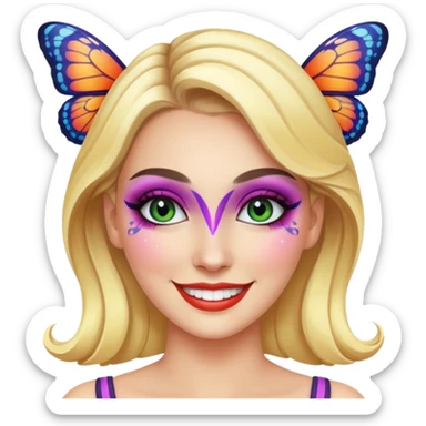 white woman with bright butterfly makeup sticker
