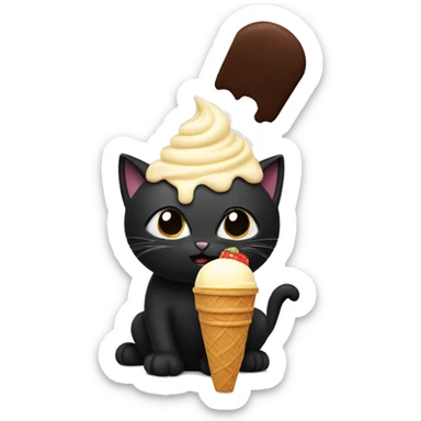 black cat eating ice cream  sticker