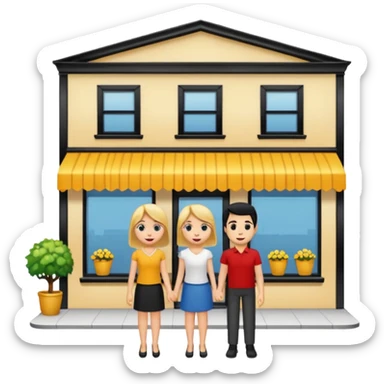  two characters + shop building. No emoji sticker