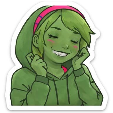 Blonde girl with arms crossed grabbing neck and laughing/cryjng sticker