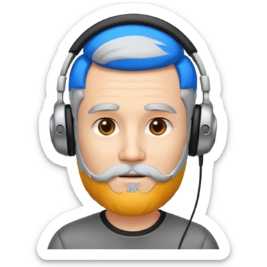 black and silver hair with beard and headphones white skin male sticker