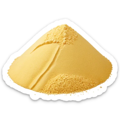 mound of dry semolina, pale yellow, fine sandy texture, dry matte, some scattered granules, soft and natural, clean 3D style, transparent background sticker