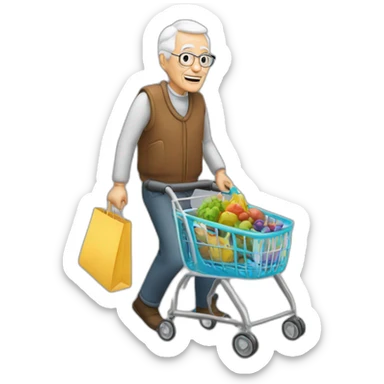 Grandpa with a walker and shopping bags  sticker