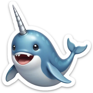 Cinematic Comical Narwhal Portrait Emoji, Head tilted dramatically with an exaggeratedly shocked expression, featuring a streamlined body with a prominently spiraled tusk and wide, comically expressive eyes brimming with disbelief, Simplified yet hilariously expressive features, highly detailed, glowing with a slightly sassy glow, high shine, dramatic yet playful, stylized with an air of quirky oceanic attitude, bright and endearing, soft glowing outline, capturing the essence of a meme-worthy narwhal that appears ready to side-eye its way into internet fame instantly! sticker