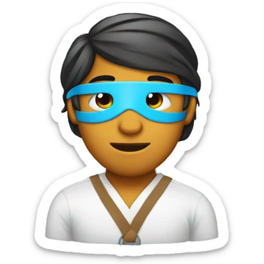 Trader with blindfold in front of the computer sticker