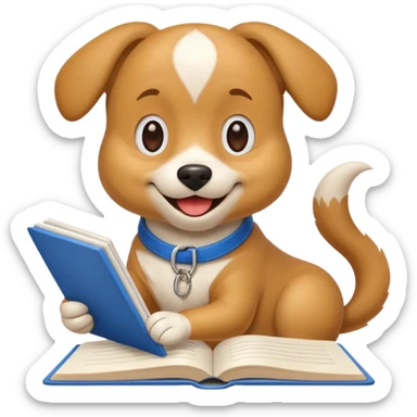 playful dog wagging tail with homework in mouth, apple style emoji sticker