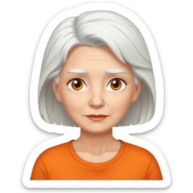 older white woman with white hair and orange shirt sticker
