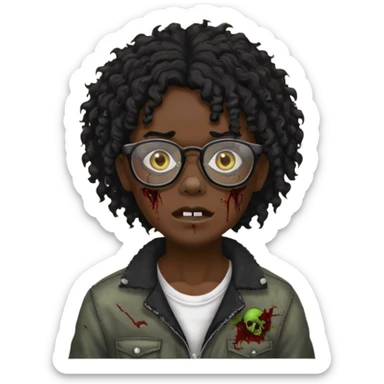 Faz uma zombie de cabelo preto cacheado e óculos de grau preto sticker