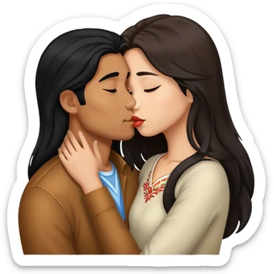 Caramel brown Guy with long black hair kissing brown hair Filipina sticker
