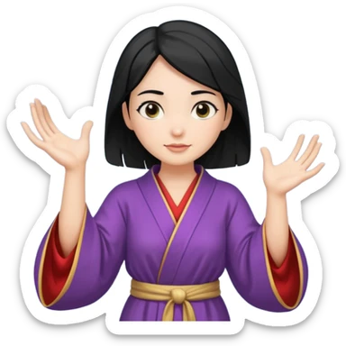 female wizard with black hair in a low bun with both hands palm up sticker