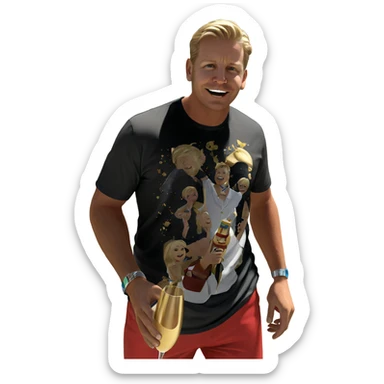 blonde boy enjoying champagne outdoors sticker