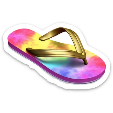 Realistic metallic gold and tie dye pair of summer flip flops isolated. sticker