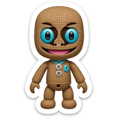 Make me a realistic Sackboy character from littlebigplanet game sticker