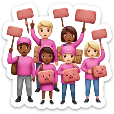 artists in pink protesting for spam meat sticker